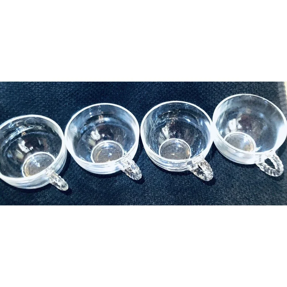 Vintage Teacups Set‎ Of 4 Clear Ringed Handle Serving Hot Cocoa Coffee Tea Party
